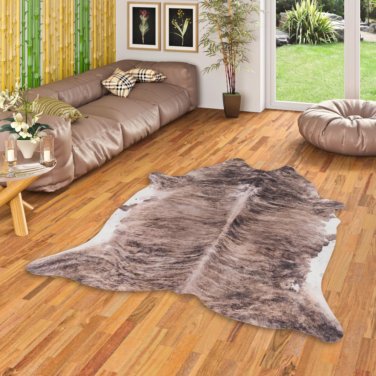 KUNSTFASER TEPPICH RINDERFELL - Beige/Braun, Textil (155/190cm) - Pergamon