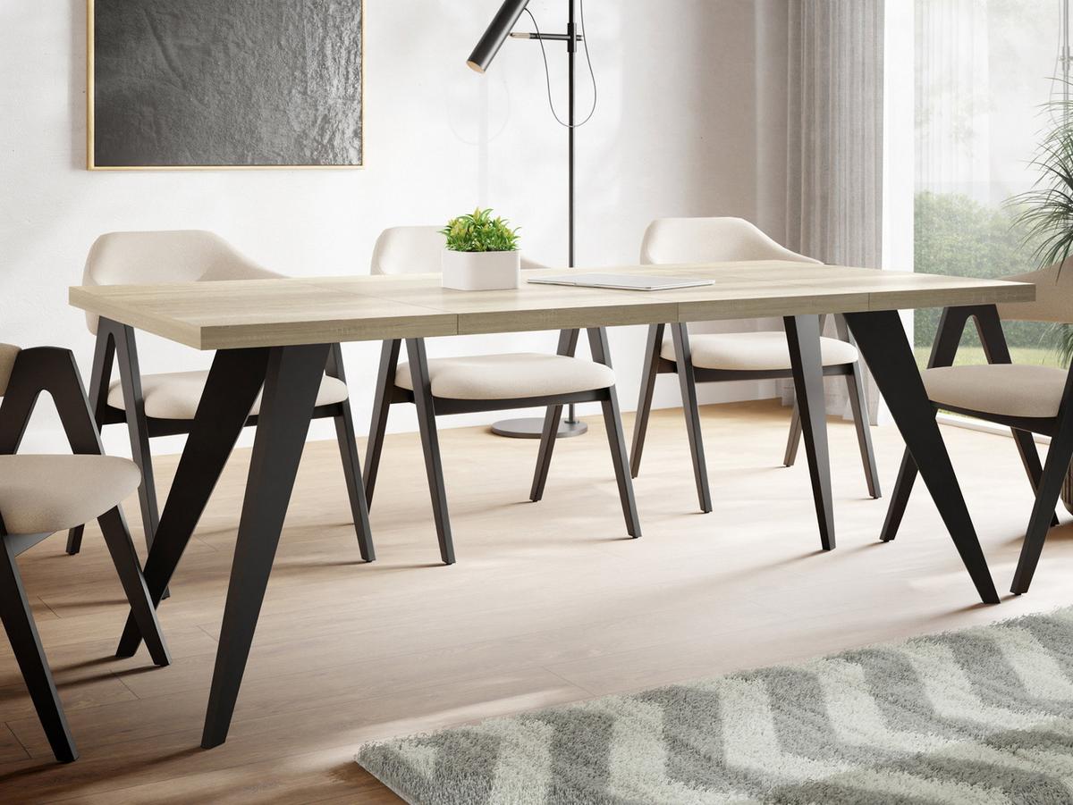 ESSTISCH Quadro quadratischer ausziehbarer, Sonoma Eiche 100-200/100/76 cm - Schwarz/Sonoma Eiche, Holz/Holzwerkstoff (100/200/76cm) - WFL GROUP