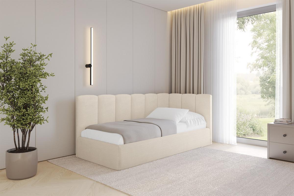 EINZELLBETT Jugendbett mit Bettkasten und Matratze H3/H4, Links - DEXY 100x200 Beige - Creme, Holzwerkstoff/Textil (100/200cm) - ALTDECOR