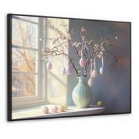 LEINWAND Bilder mit Rahmen - Stillleben - Vase - Osterzweig - 80x60 - Hellblau, Textil (80/60cm) - MuchoWow