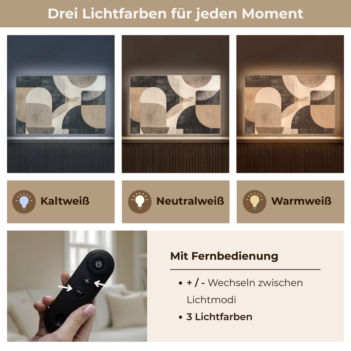 WANDLEUCHTE MIT AKKU Abstrakt - Formen - Modern - Beige 60x40 cm - Grau, Holzwerkstoff (60/40/8cm) - OnlyWow