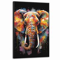 LEINWAND Bilder mit Rahmen - Elefant - Graffiti - Schwarz - Tiere - Farben - 90x140 - Schwarz, Textil (90/140cm) - MuchoWow