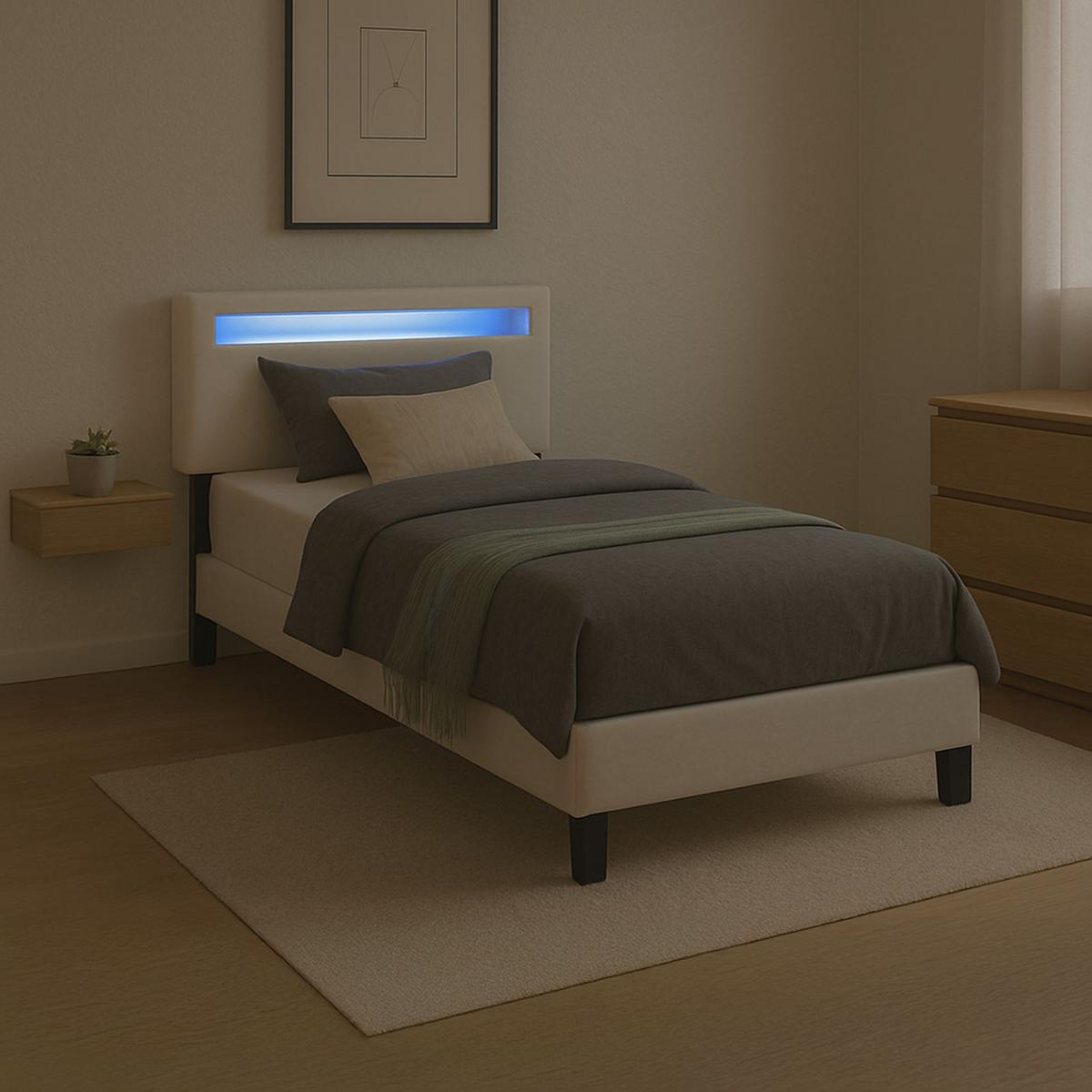 POLSTERBETT MIT LED BENITO 90X200 CM - Weiß, Textil (90/200cm) - CARO-Möbel