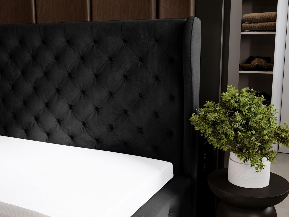 POLSTERBETT Kingston 180x200 Schwarz - Schwarz/Naturfarben, Holz/Kunststoff (180/200cm) - Graingold