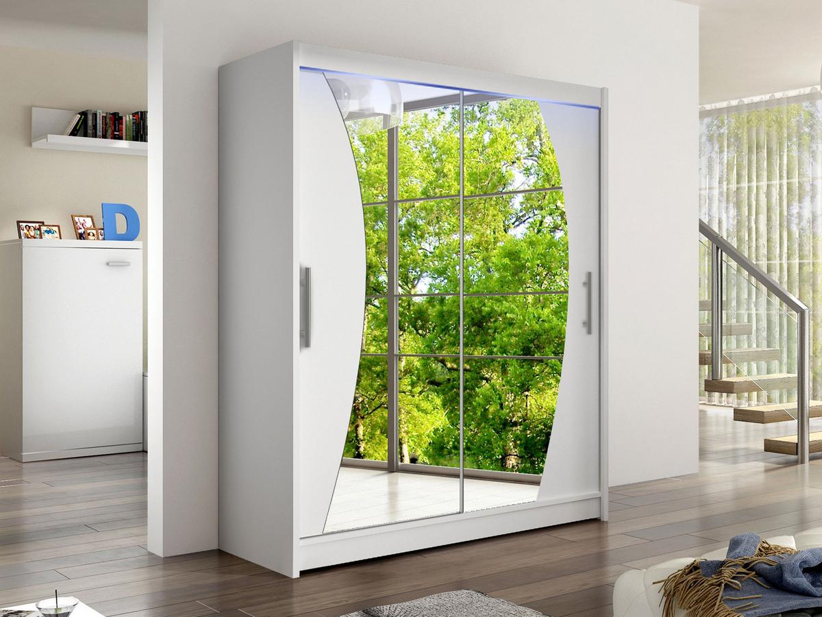 SCHWEBETÜRENSCHRANK Westa X, mit RGB LED Beleuchtung - Silberfarben/Weiß, Holzwerkstoff/Metall (150/200/58cm) - MIRJAN24