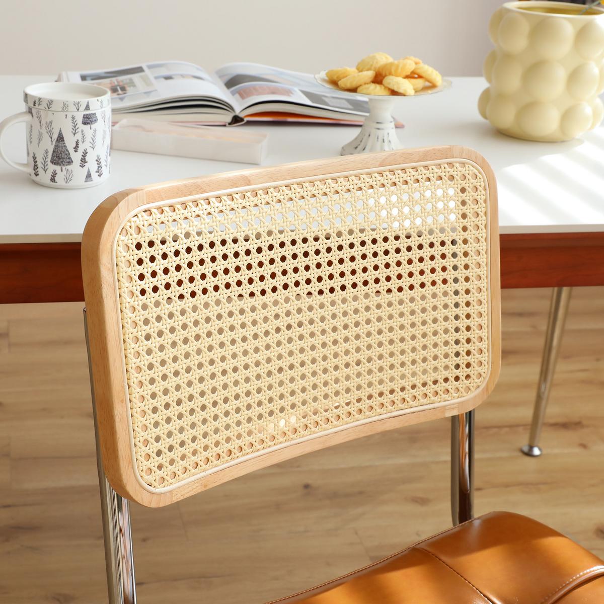 ESSZIMMERSTUHL 2er set kunstleder rattan verchromtes gestell freischwinger - Braun, Textil (53/84.6/46.4cm) - Urban Meuble