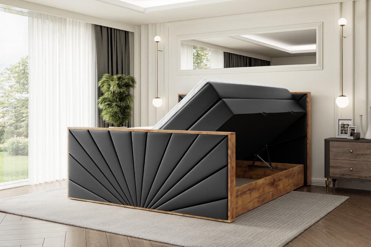 BOXSPRINGBETT mit Matratze H3|H4 und Lattenrost - LOLLI6-Z KING-200x200 - Schwarz Kunstleder - Schwarz, Holzwerkstoff (200/200cm) - ALTDECOR