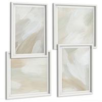 BILDER SET 4er Set - 50x50 cm & 40x60 cm Weißer Rahmen - Abstrakte Pinselmalerei auf Leinwand - Weiß, Kunststoff (50/50cm) - TULUP