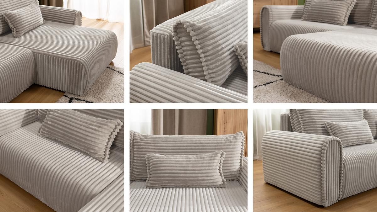ECKSOFA Surles Cord - Beige/Schwarz, Holz/Kunststoff (245/145cm) - MIRJAN24