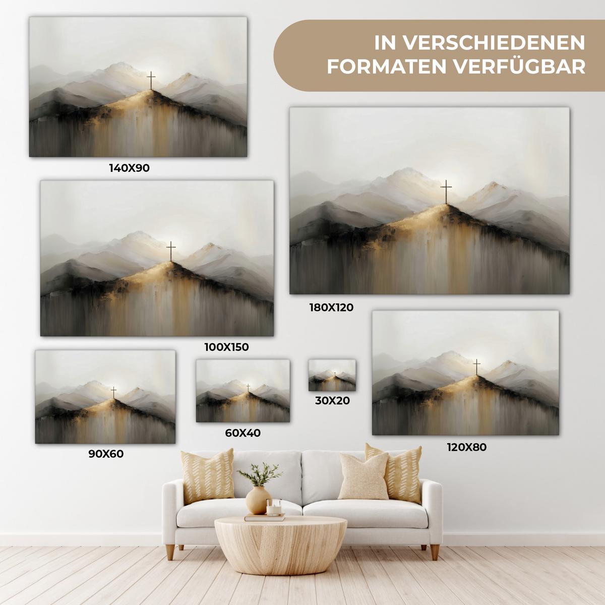 LEINWANDBILD Hügel - Abstrakt - Kreuz - Christentum Deko Schlafzimmer 30x20 cm - Beige, Textil (30/20cm) - MuchoWow