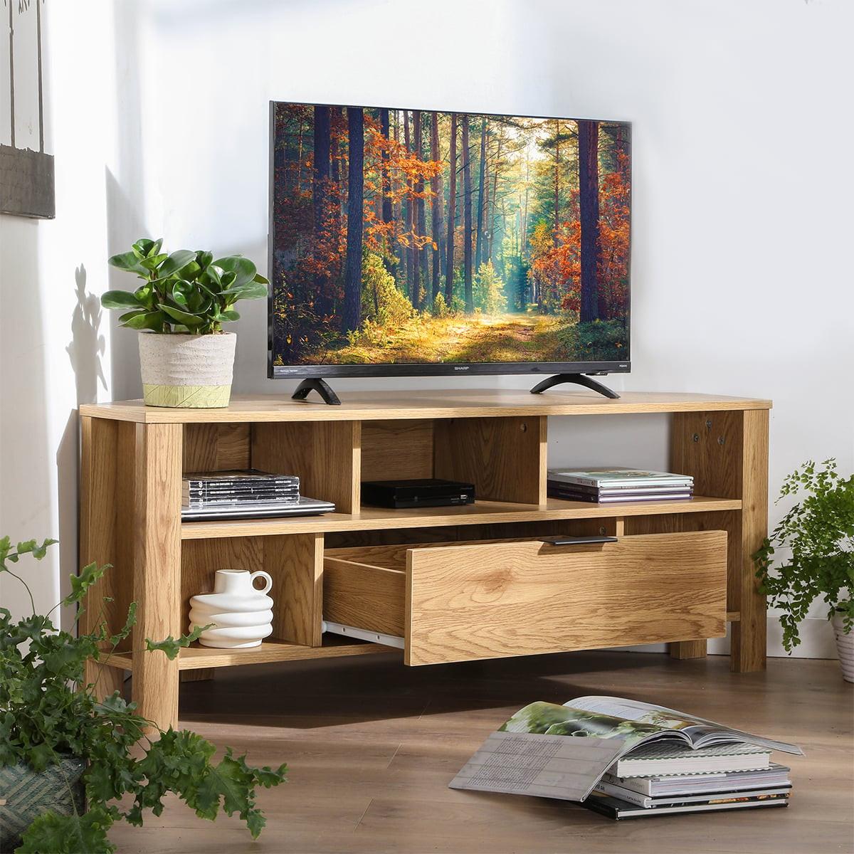 ECK-TV-MÖBEL 1 Schublade Eiche Dekor - L120 cm - Eschefarben, Holzwerkstoff (40/45/43cm) - Calicosy