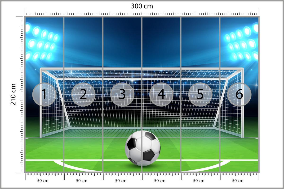 FOTOTAPETE für Jugendzimmer Elfmeter Schuss Linie Fußball 300x210 - Blau/Schwarz, Papier (300/210cm) - Muralo