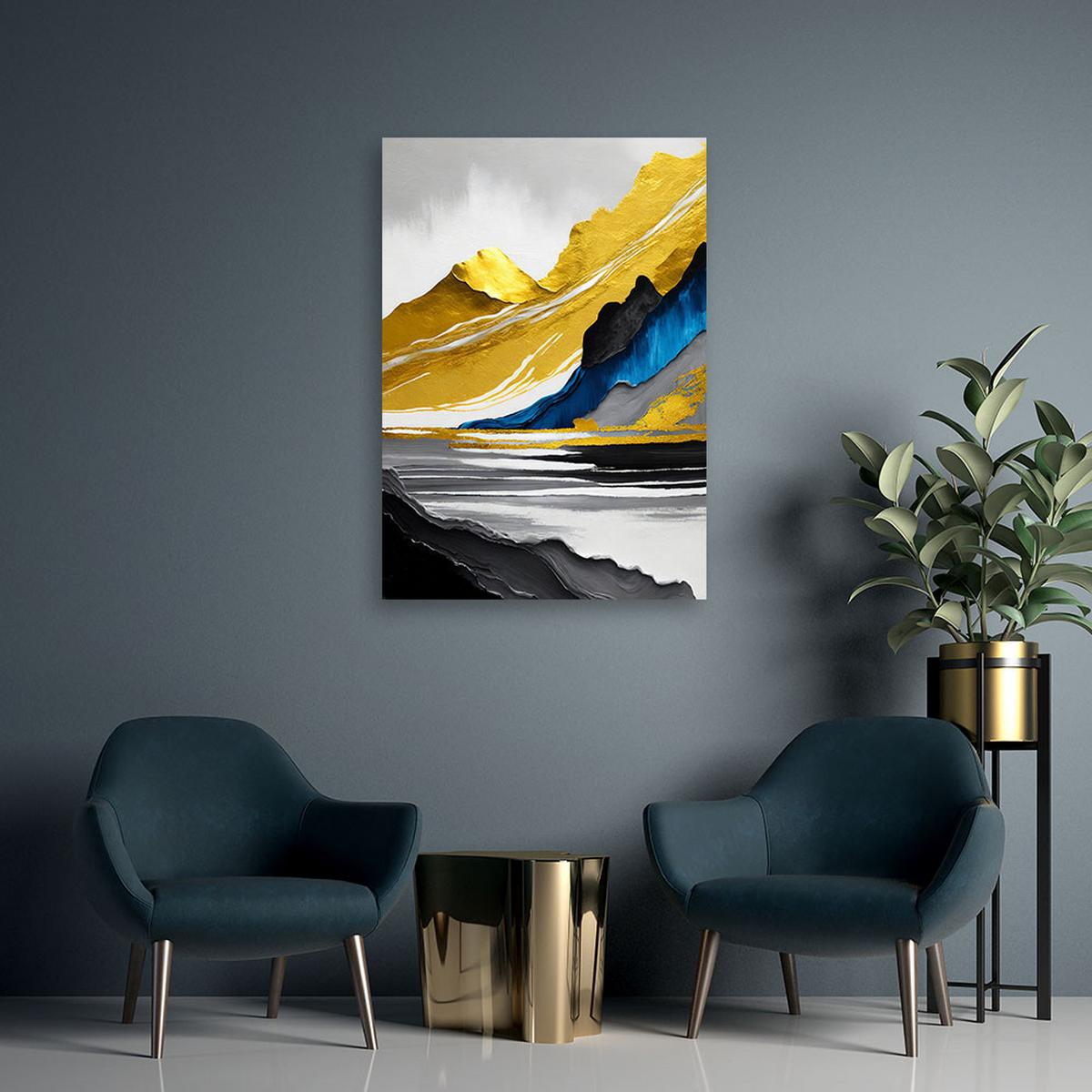 LEINWANDBILD Goldene Berge abstrakt 3d 60x90cm - Gelb, Textil (60/90cm) - Feeby