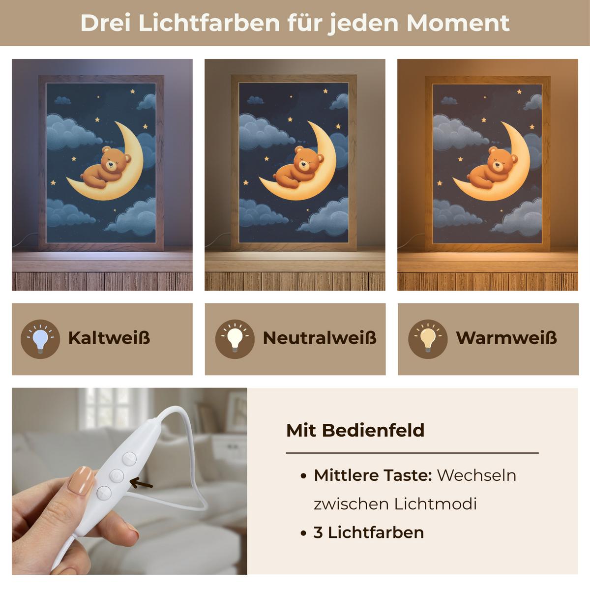 WANDLEUCHTE Teddybär - Mond - Wolken - Sterne 20x30 cm - Dunkelblau, Holzwerkstoff (20/30/8cm) - OnlyWow