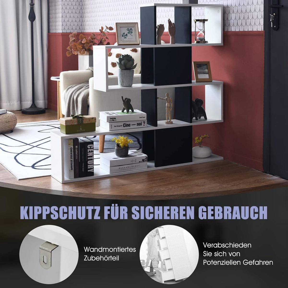 BUCHERREGAL 5-stöckiges Schwarz - Schwarz, Holz (120/109/20cm) - COSTWAY