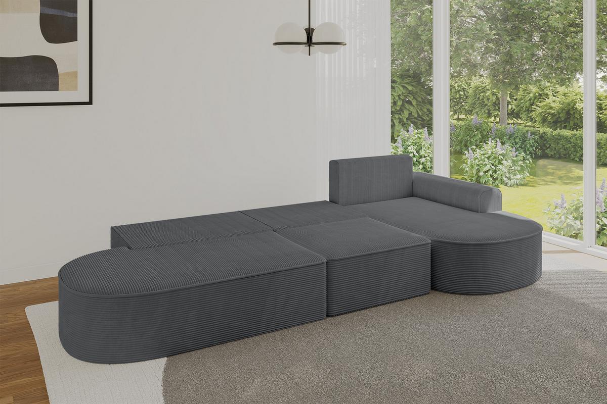 ECKSOFA mit Schlaffunktion Ottomane RECHTS MARI L2-S 368X167X85 Dunkelgrau Cord - Graphitfarben/Schwarz, Holzwerkstoff/Kunststoff (167/368cm) - ALTDECOR