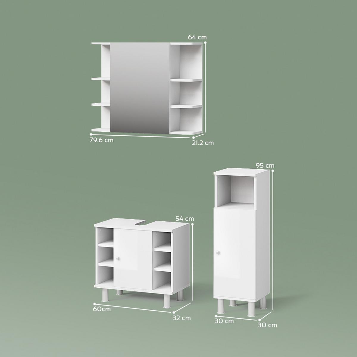 BADMÖBEL-SET Fucino Weiß Hochglanz 3 Teile, mit Midischrank - Weiß Hochglanz, Holzwerkstoff (60/54/32cm) - Livinity®