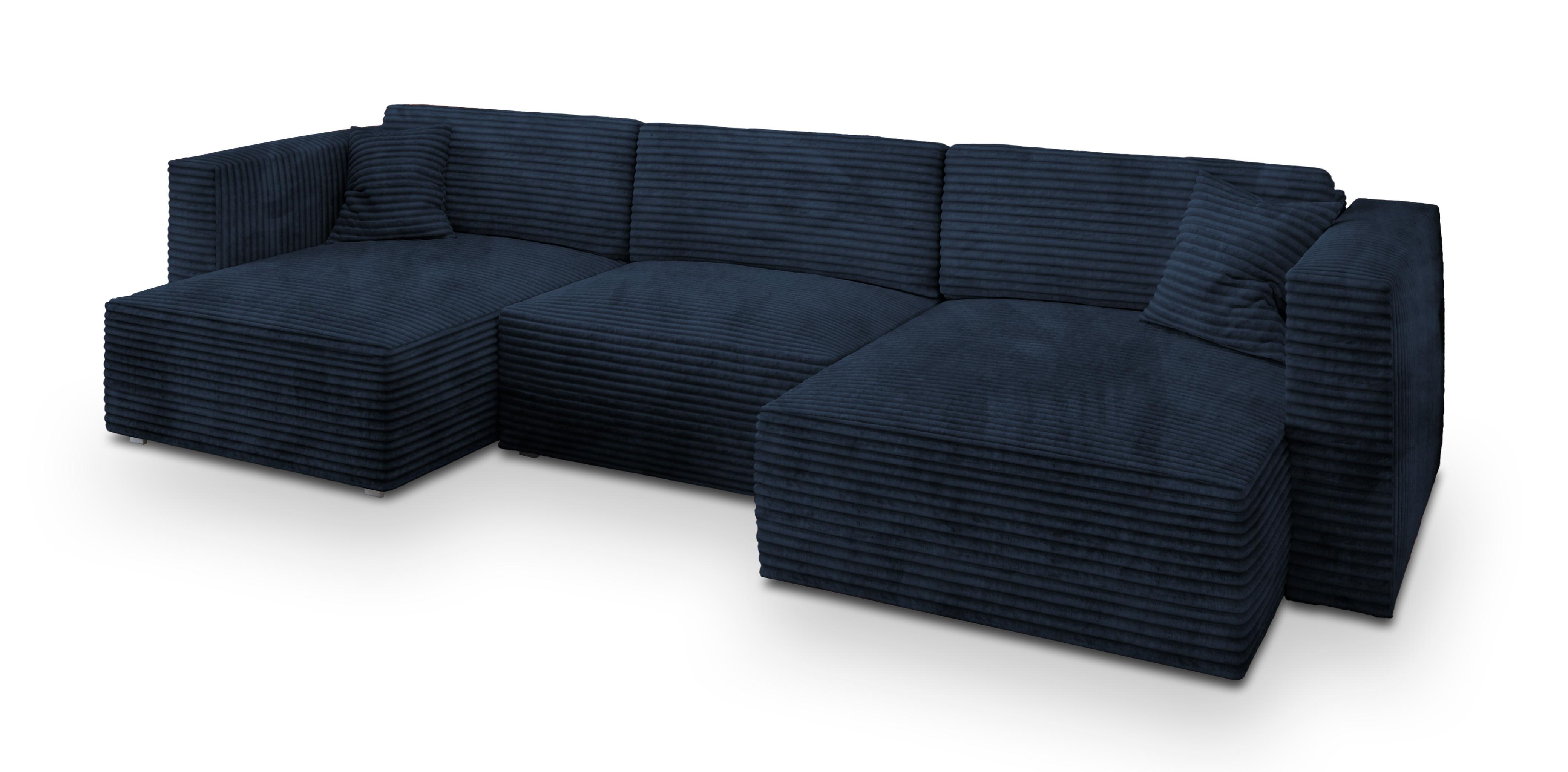 WOHNLANDSCHAFT SARMO Blau Kordstoff mit Schlaffunktion - Blau/Grau, Holz/Kunststoff (347/90/148cm) - MASSENO