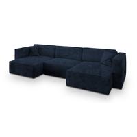 WOHNLANDSCHAFT SARMO Blau Kordstoff mit Schlaffunktion - Blau/Grau, Holz/Kunststoff (347/90/148cm) - MASSENO