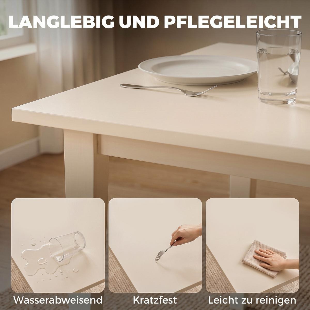 ESSTISCH Spanplatte Cremeweiß - Creme, Holz/Holzwerkstoff (180/90/76cm) - HOMCOM