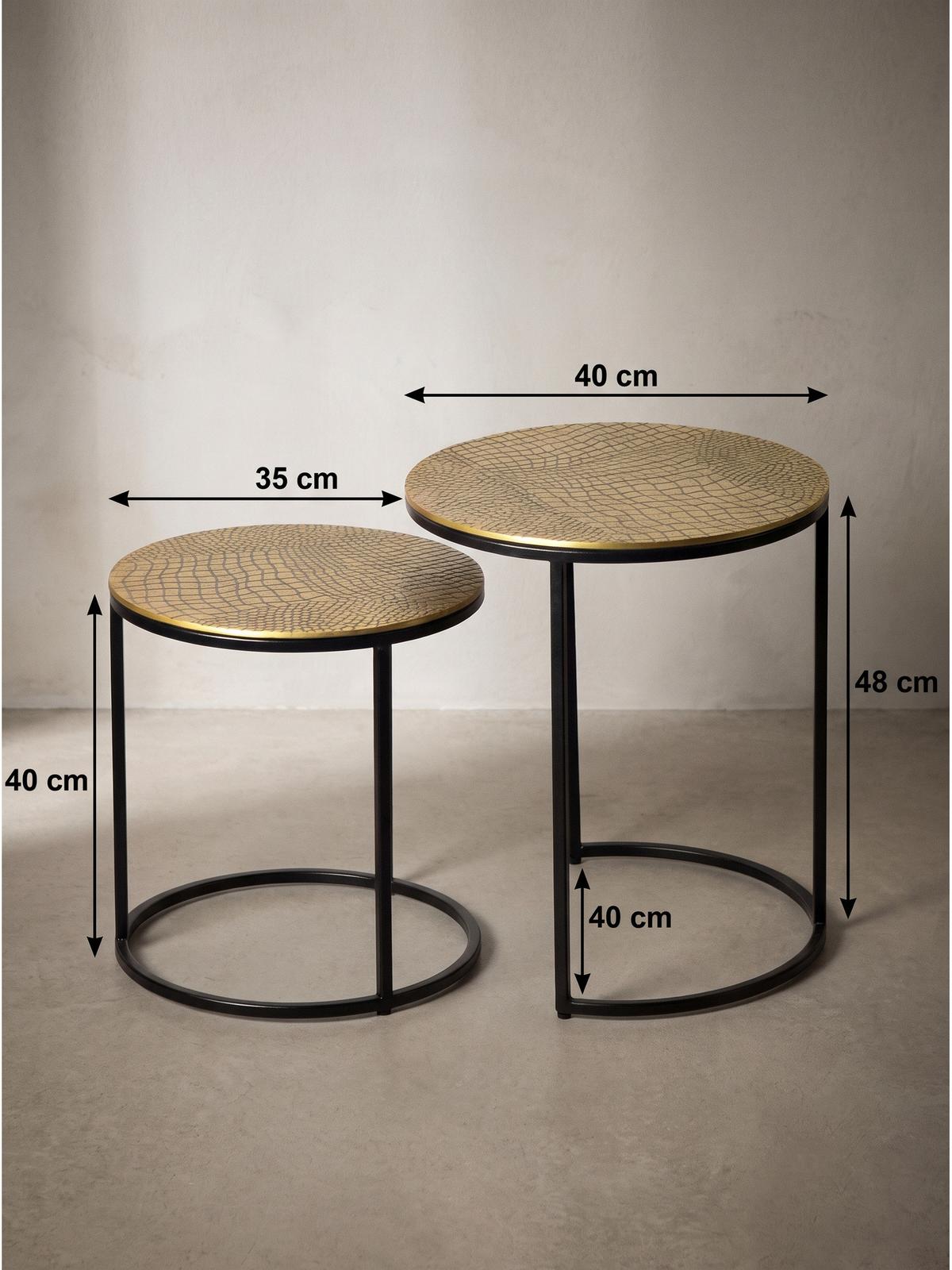 BEISTELLTISCHE 2er-Set VIENNE, Aluminium, handgefertigt, Gold, Ø 40 x 48 cm - Goldfarben/Schwarz, Metall (40/40/48cm) - KADIMA DESIGN