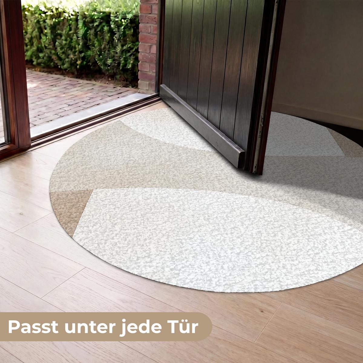 FUSSMATTE Braun - Japandi - Abstrakt Schmutzfangmatte 120x120 cm - Beige, Kunststoff (120/0.4cm) - MuchoWow