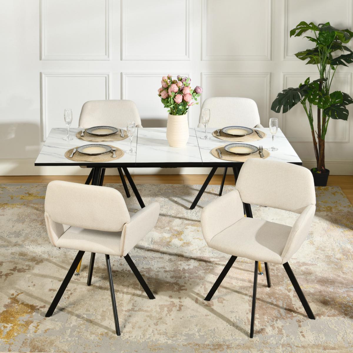 ESSZIMMER SET ausziehbarer Tisch und 4 drehbare Stühle mit beige Stoffbezug - Beige/Schwarz, Holzwerkstoff/Metall (80/75/160cm) - Urban Meuble