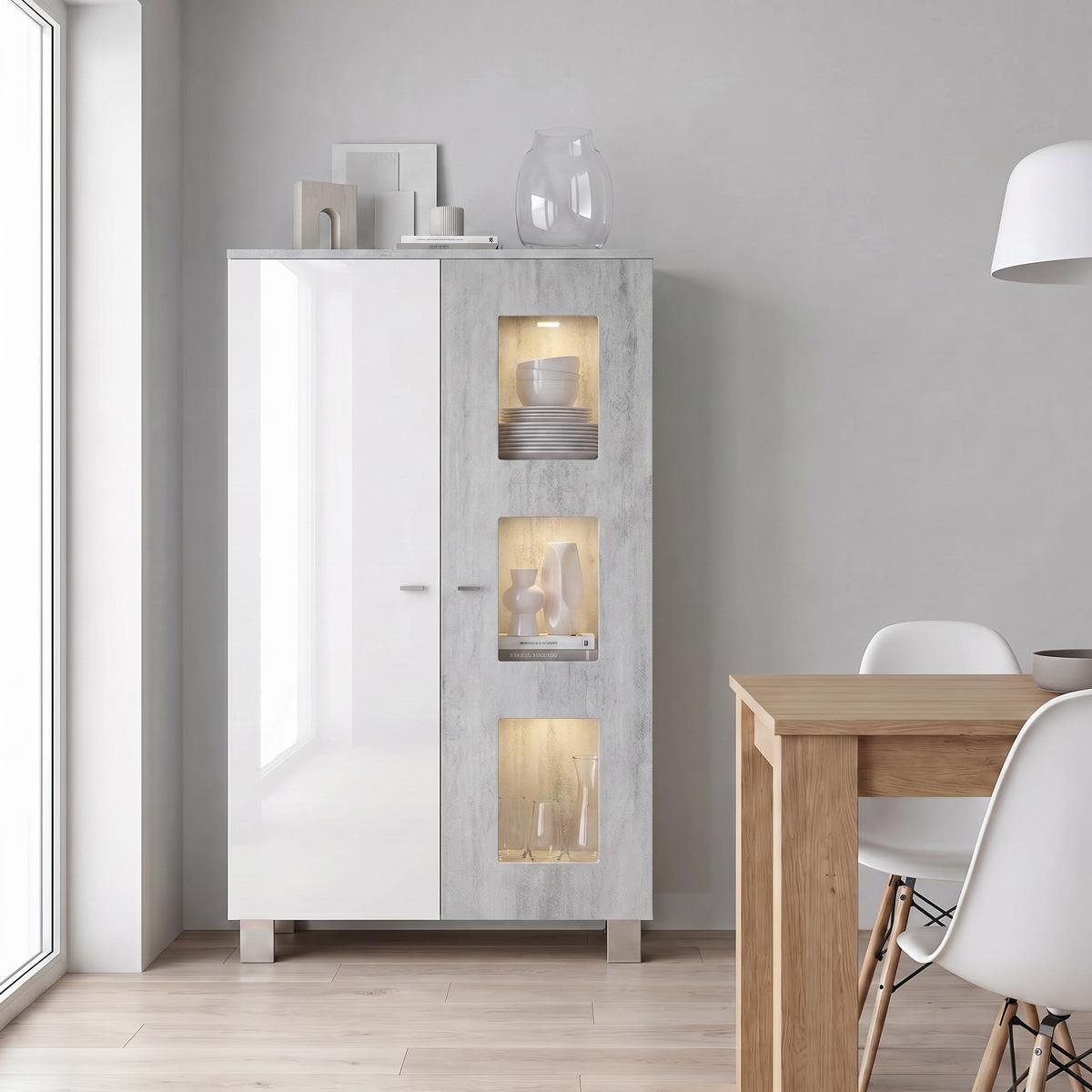 VITRINE Denjo Tür in Beton Oxid Optik - Hellgrau, Holzwerkstoff (71/129/35cm) - Vladon