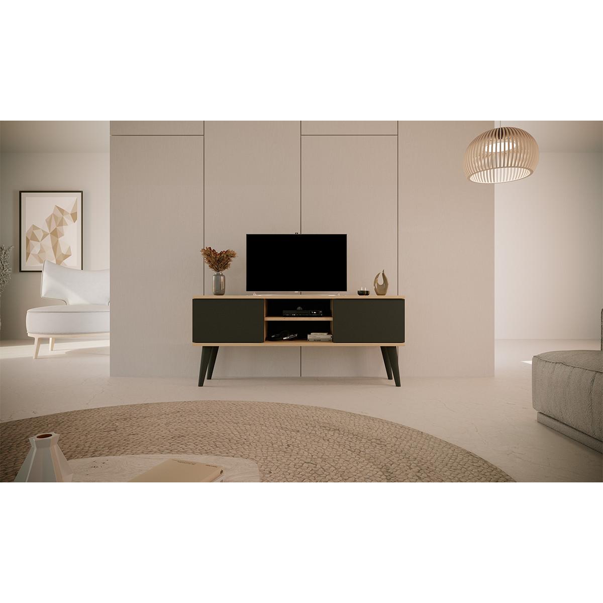 TV-MÖBEL Toronto Schwarz und Holz - Schwarz/Braun, Holzwerkstoff (120/35/55cm) - Petits-meubles