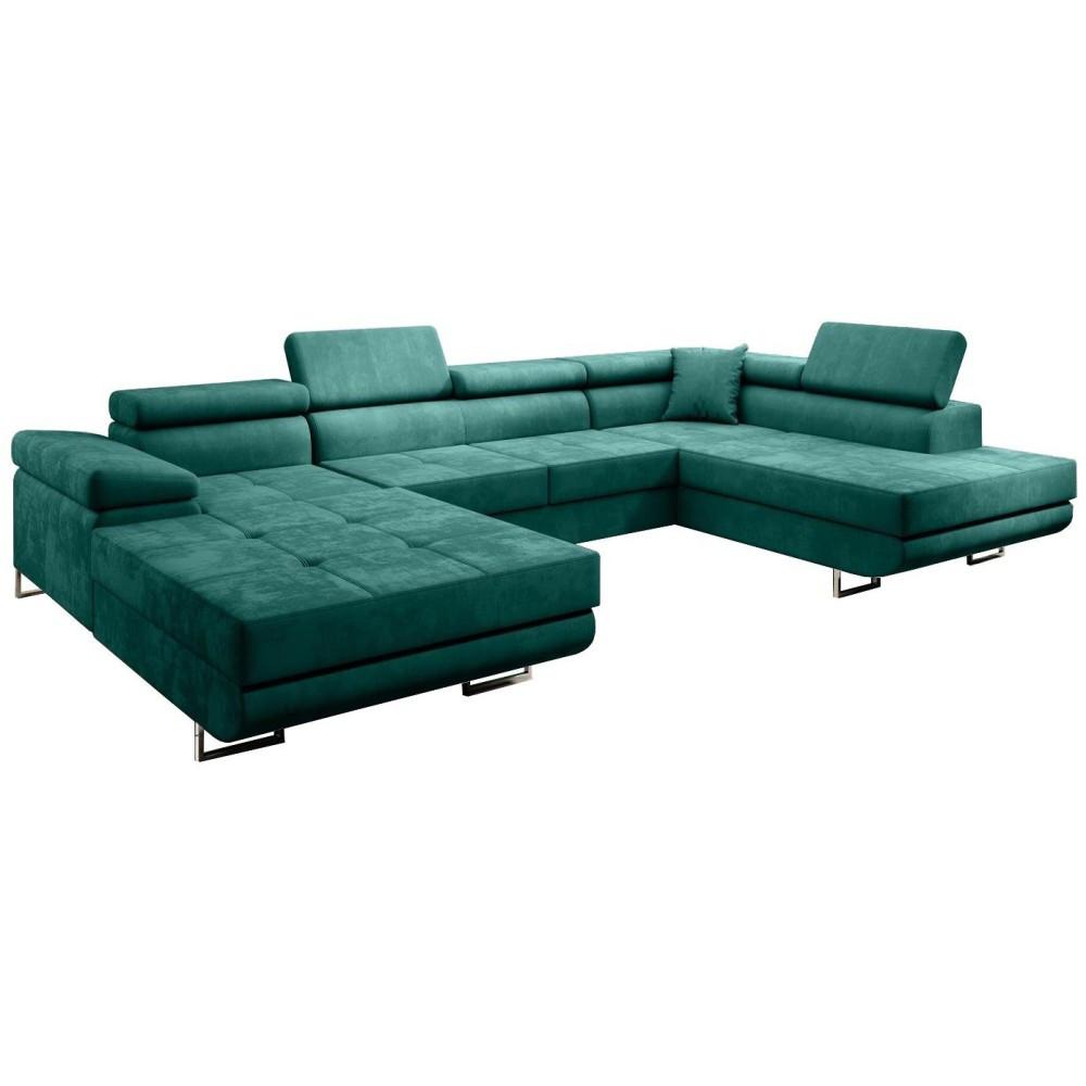 WOHNLANDSCHAFT Vild mit verstellbaren Kopfstützen, Dunkelgrün, rechts - Chromfarben/Dunkelgrün, Textil (350/90/205cm) - Beautysofa