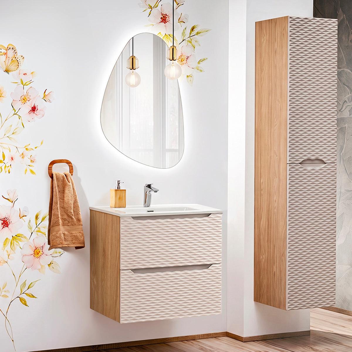BADMÖBEL 60cm Elora 2er-Set Beige und Holz - Beige, Holzwerkstoff (60/57/46cm) - Petits-meubles