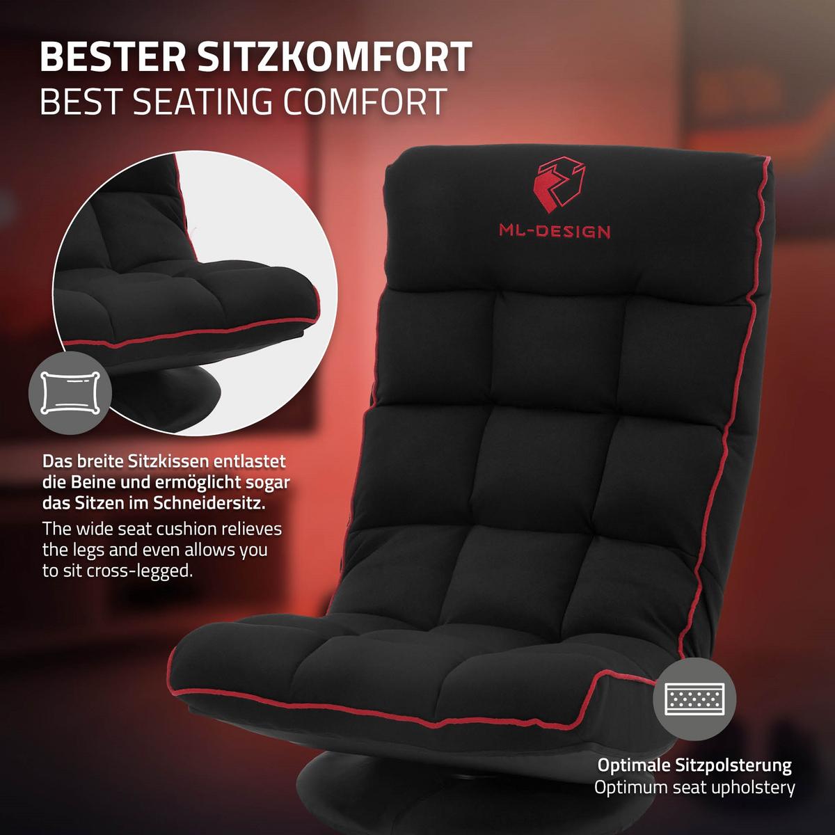 GAMING BODENSTUHL Schwarz-Rot Stoffbezug 360° drehbar & verstellbar - Rot/Schwarz, Textil (56/85/92cm) - ML-DESIGN