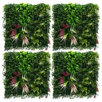 KÜNSTLICHE PFLANZENWAND 4er Set 50x50 cm Kunstpflanzen Wand Innen Aussen Grün Tropical Pink - Pink/Grün, Kunststoff (50/50/10cm) - ECD-Germany