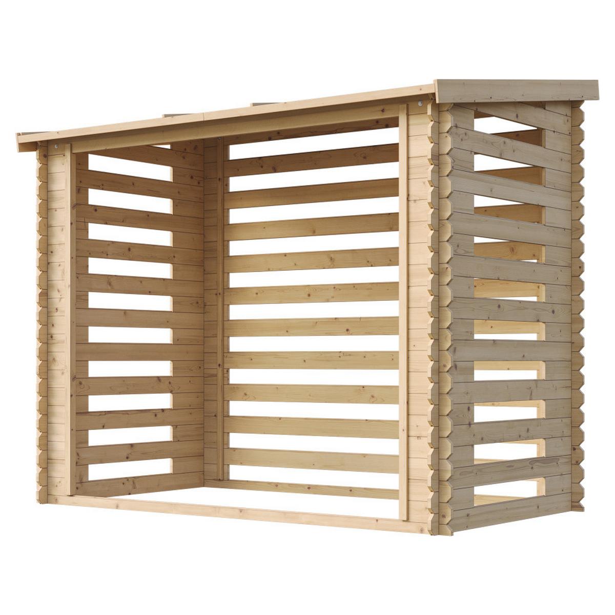 KAMINHOLZREGAL aus Holz 2,55 m², Brennholzunterstand mit Pultdach, ca. 4,3 m³ Brennholzkapazität, 232 x 146 x 199 cm (B x T x H) - Naturfarben, Holz (232/199/146cm) - Timbela