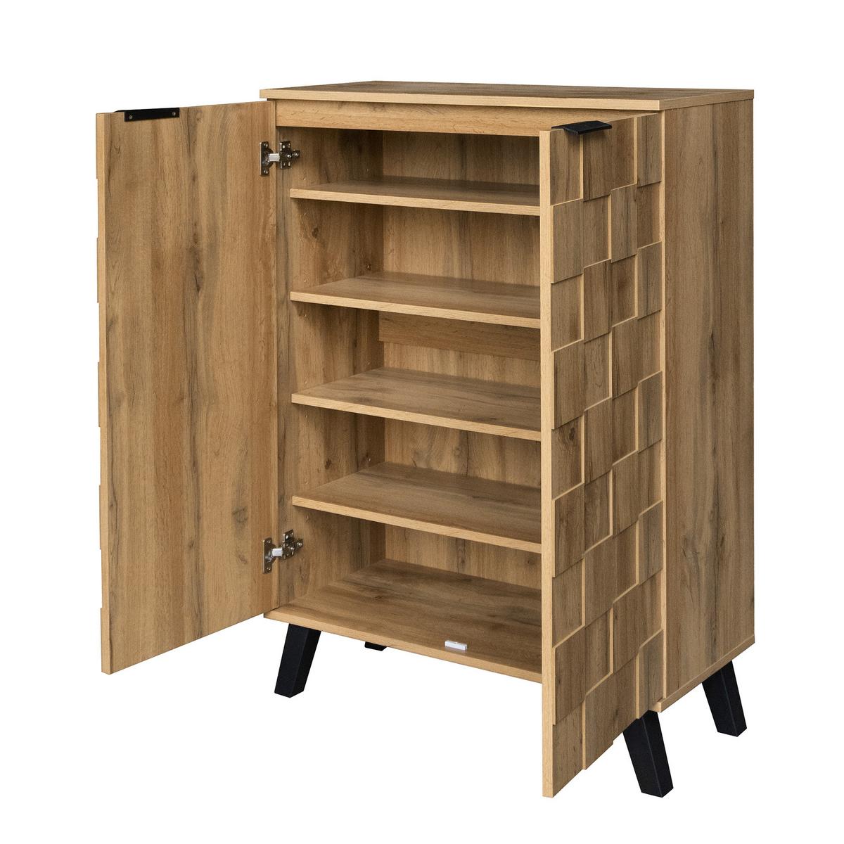 SCHUHSCHRANK Eiche-Optik 110 cm hoch mit 3D-Relief & verstellbaren Böden - Naturfarben, Holzwerkstoff (80.5/109.5/35cm) - Urban Meuble