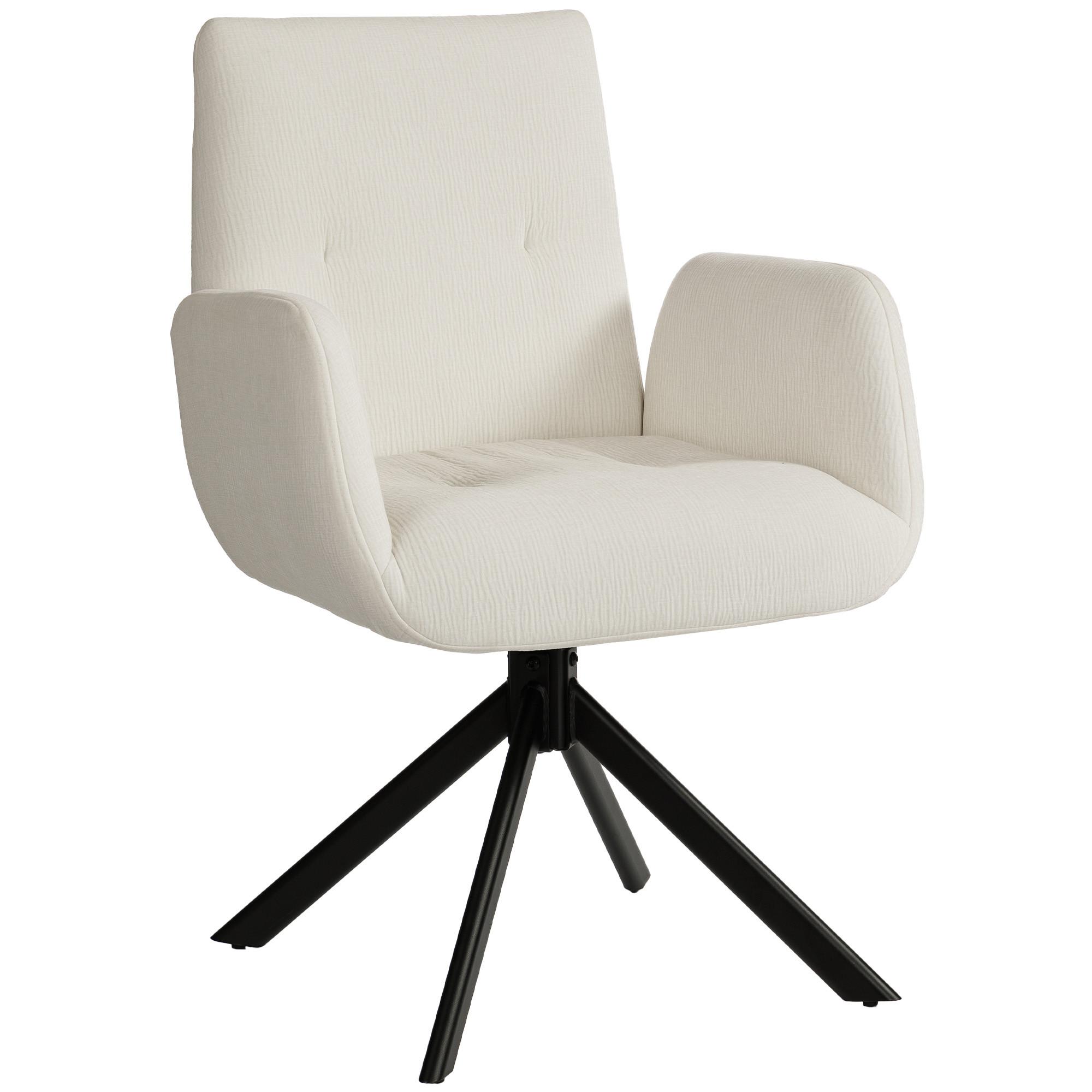 SESSEL Drehbar Loungesessel mit Armlehne Wolle-Leinenoptik Cremeweiß - Creme/Schwarz, Textil/Metall (61/88/60cm) - HOMCOM