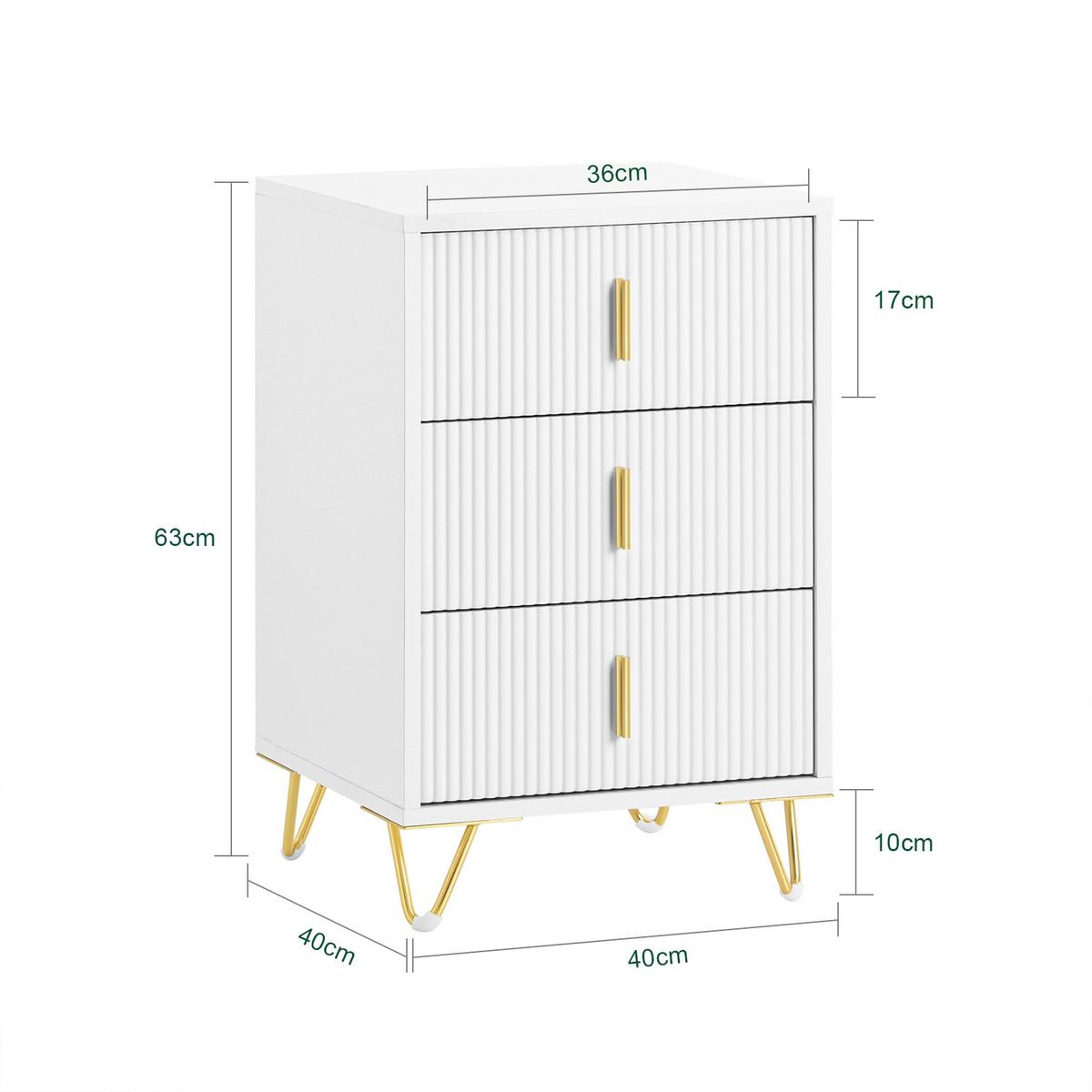 NACHTTISCH 2er Set, Beistelltisch mit 3 Schubladen, Weiß 40x40x63cm - Weiß, Holzwerkstoff (40/63/36cm) - SoBuy
