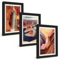 BILDER SET 3er Set - 20x30 cm Schwarzer Rahmen - Wasserfall in der Schlucht - Schwarz, Kunststoff (20/30cm) - TULUP