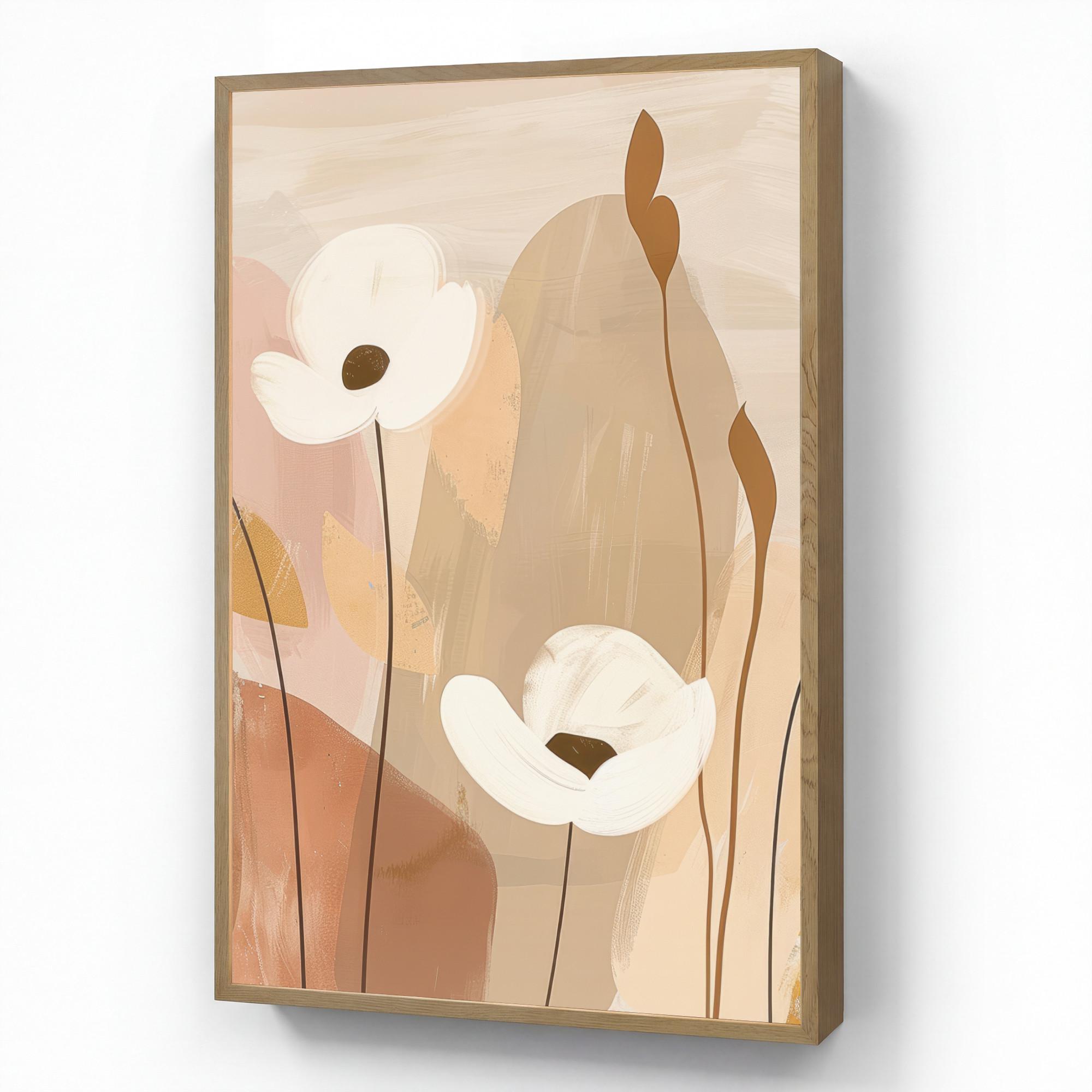 WANDLEUCHTE MIT AKKU Blumen - Abstrakt - Beige - Strichzeichnung 70x100 cm - Sandfarben, Holzwerkstoff (70/100/8cm) - OnlyWow