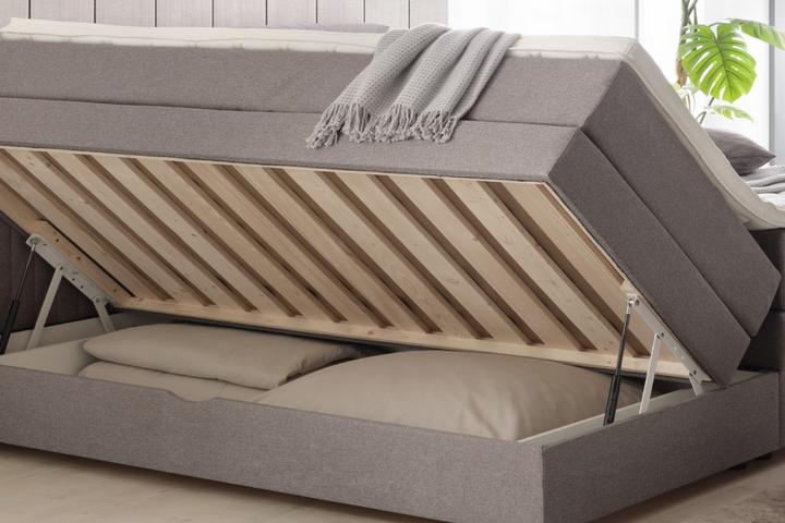 Boxspringbett grau Bettkasten beidseitig aufklappbar
