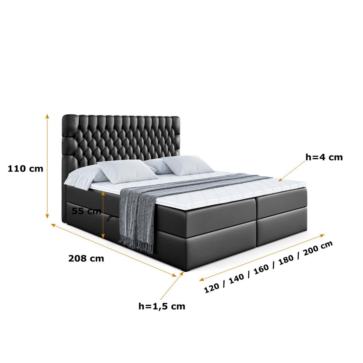 BOXBETT mit Matratze H4 und Lattenrost - SERENE - 140x200 - H4 - Schwarz Hochglanz - Schwarz Hochglanz, Holzwerkstoff (140/200cm) - ALTDECOR