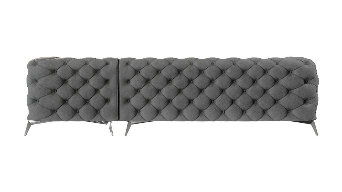 ECKSOFA Chesterfield Laura Grau Samt - Silberfarben/Grau, Holz/Textil (305/200cm) - S-Style Möbel