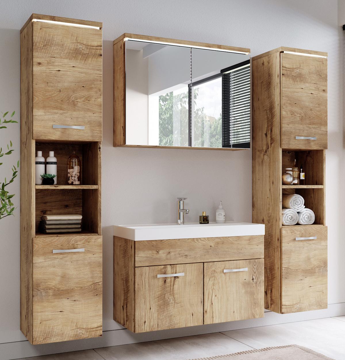 BADEZIMMERSCHRANK Paso mit 2 Türen Kastanien Eiche - 35 x 35 x 160 cm - Kastanienfarben/Eichefarben, Holz (35/160/35cm) - Badplaats
