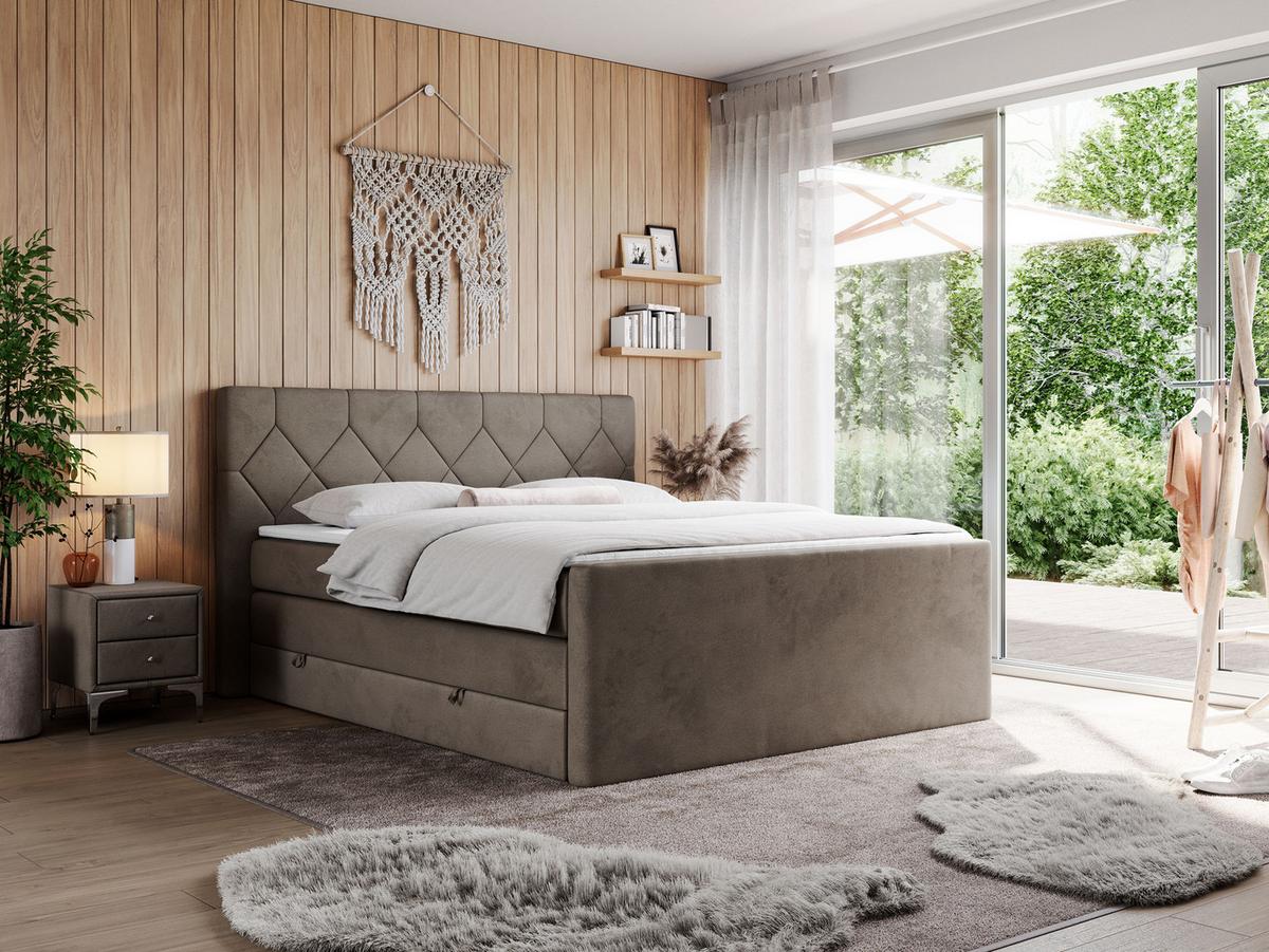 BOXSPRINGBETT KING EIGAR 200/200 Braun Velvet - H3 - Braun, Holz/Textil (200/200cm) - MKS