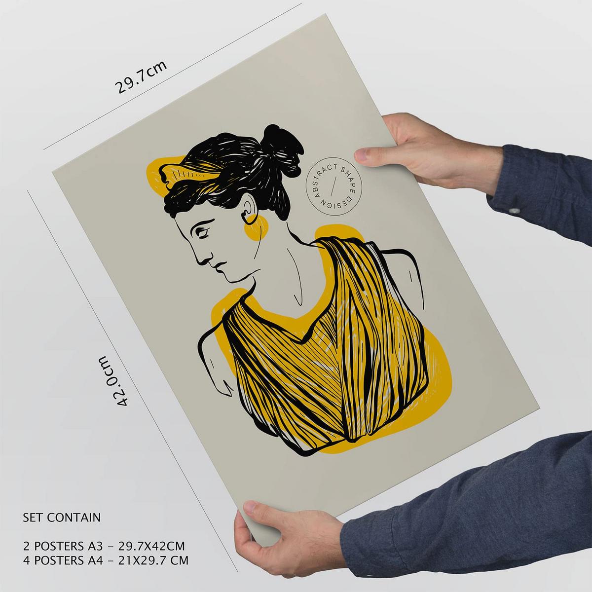 POSTER Set Mit 6 In Schwarzer Tinte Profile Von Der Griechischen Mythologie Inspirierte Drucke Für Innenarchitektur A3 & A4 Rahmen Aus Hellem Holz - Beige, Papier (29/3cm) - Nacnic
