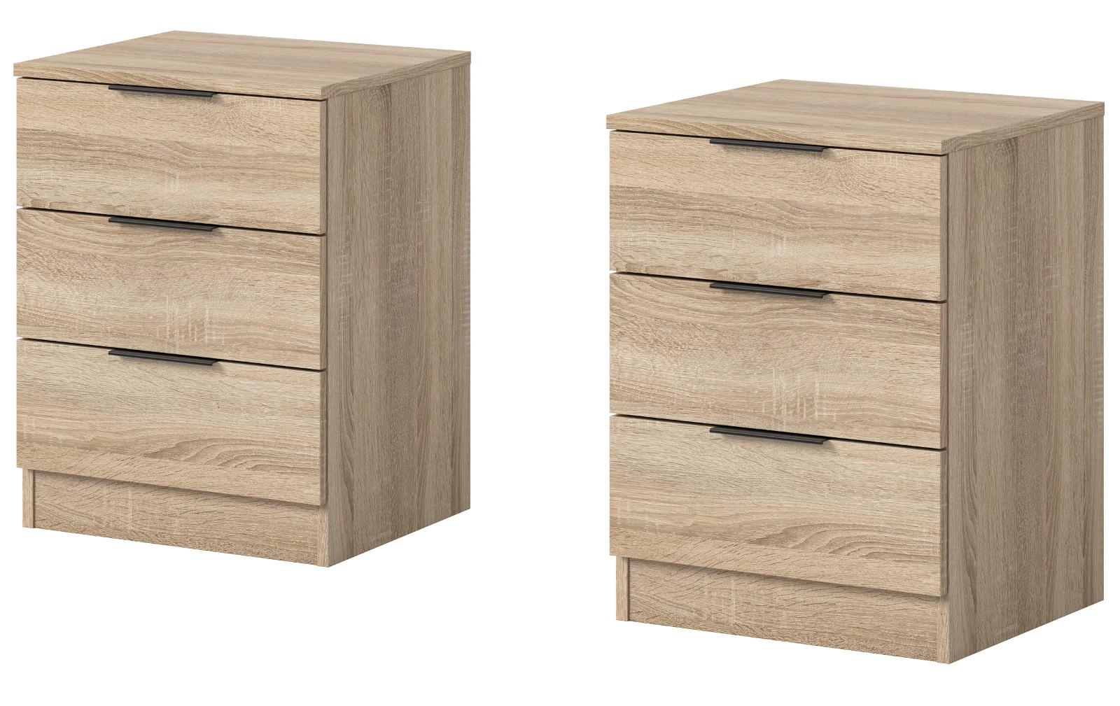 NACHTTISCH 2er Set Eiche Sonoma 45 x 60 cm, Nachtkommode in Komforthöhe - Eichefarben/Schwarz, Holzwerkstoff/Kunststoff (45/60/40cm) - Inn.Furn