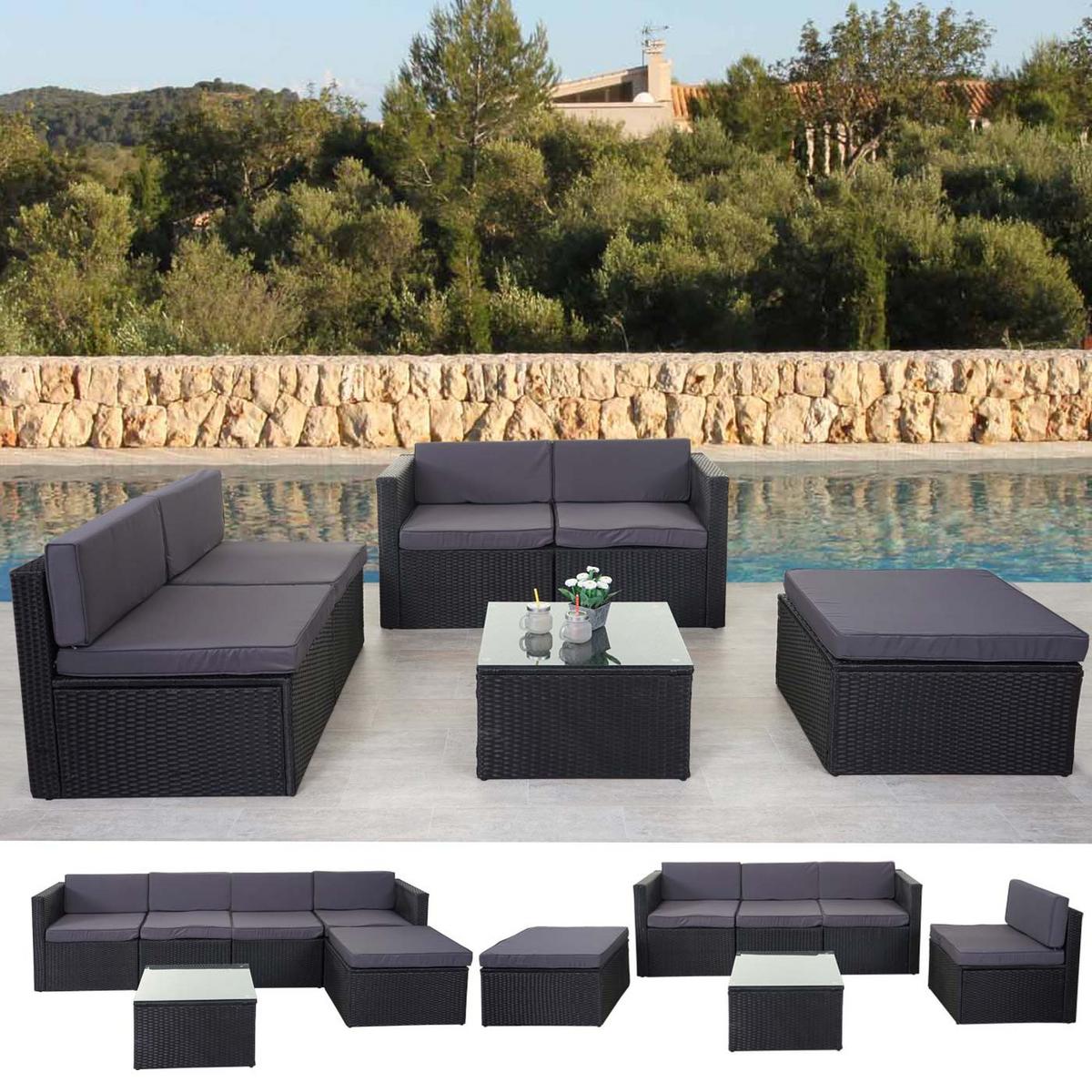 POLY-RATTAN-GARNITUR Anthrazit - Anthrazit, Kunststoff - MCW