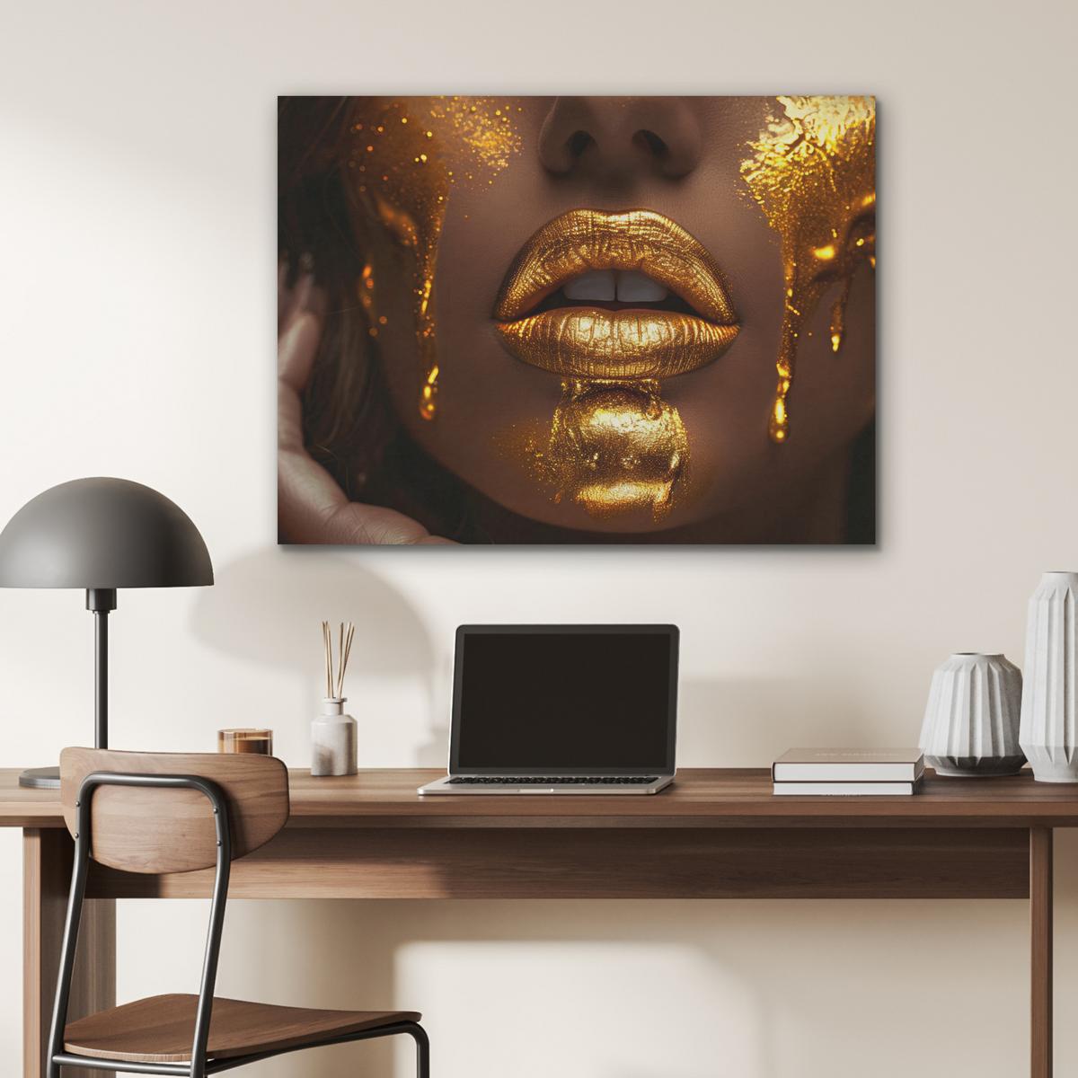 AKUSTIKBILD Frau - Gold - Luxus - Porträt Gemälde 80x60 cm - Goldfarben, Kunststoff (80/60/0.9cm) - MuchoWow