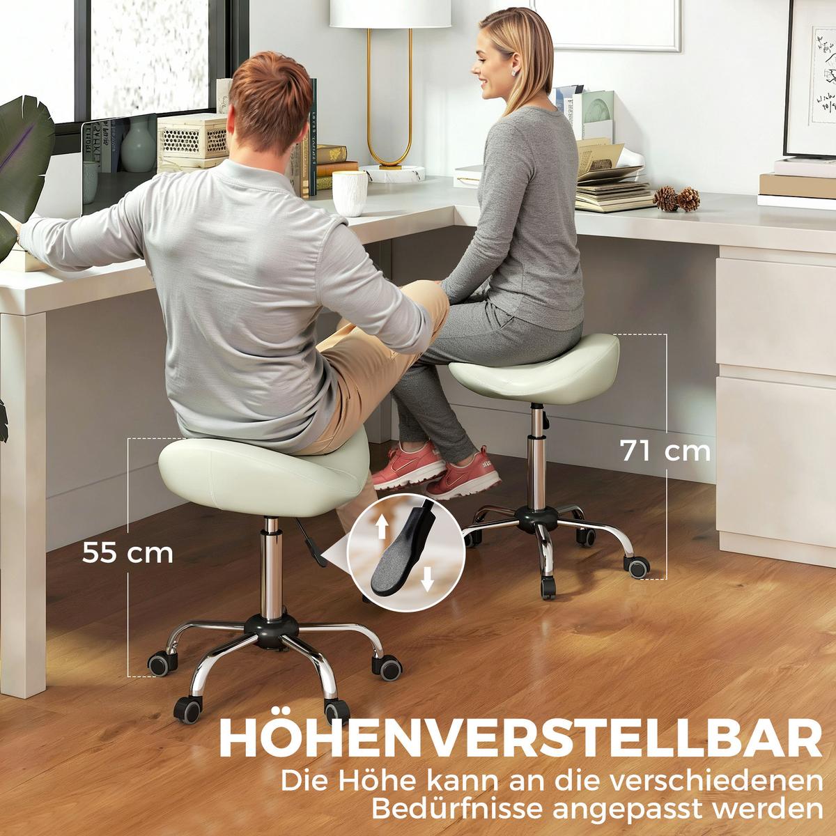 ROLLHOCKER PU Cremeweiß - Chromfarben/Creme, Leder/Kunststoff (48/71/48cm) - HOMCOM