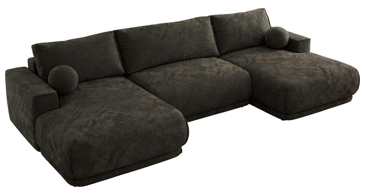 WOHNLANDSCHAFT RINA U Dunkelgrau Schenille glatt - Dunkelgrau/Schwarz, Kunststoff/Textil (360/85/170cm) - MKS